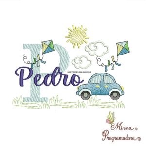 Matriz de Bordado Cenário Carro Nome Pedro