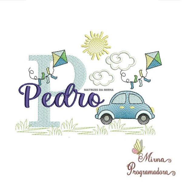 Matriz de Bordado Cenário Carro Nome Pedro