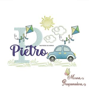 Matriz de Bordado Cenário Carro Nome Pietro