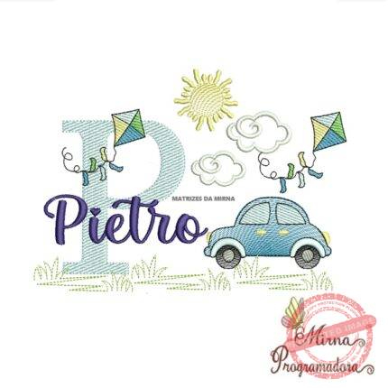 Matriz de Bordado Cenário Carro Nome Pietro