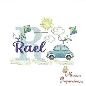 Matriz de Bordado Cenário Carro Nome Rael