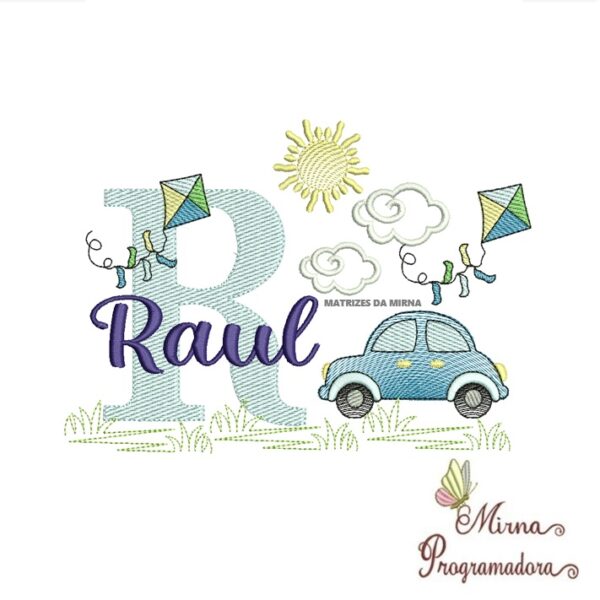 Matriz de Bordado Cenário Carro Nome Raul