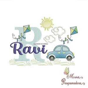 Matriz de Bordado Cenário Carro Nome Ravi