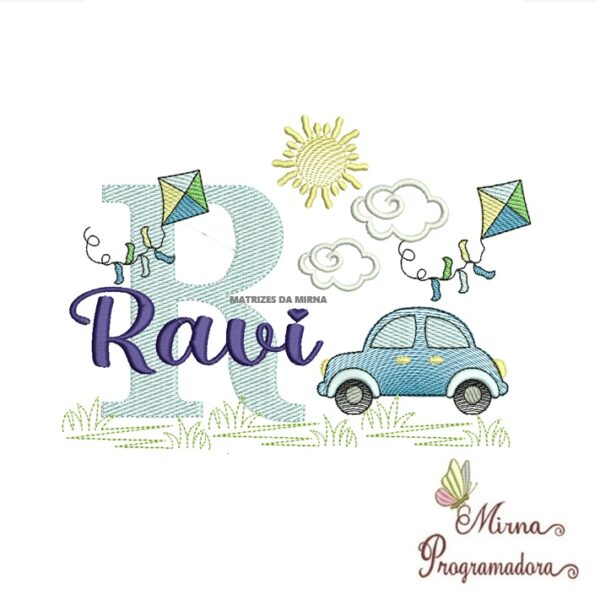 Matriz de Bordado Cenário Carro Nome Ravi