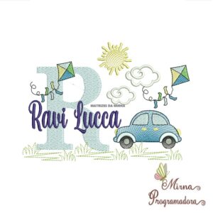 Matriz de Bordado Cenário Carro Nome Ravi Lucca
