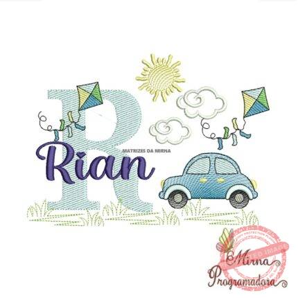 Matriz de Bordado Cenário Carro Nome Rian