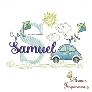 Matriz de Bordado Cenário Carro Nome Samuel