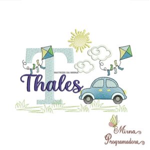 Matriz de Bordado Cenário Carro Nome Thales