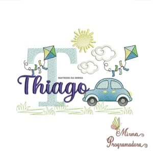 Matriz de Bordado Cenário Carro Nome Thiago