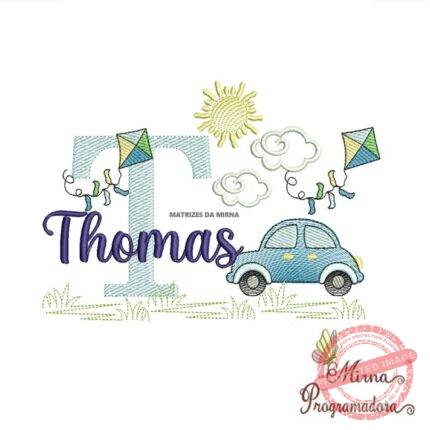 Matriz de Bordado Cenário Carro Nome Thomas