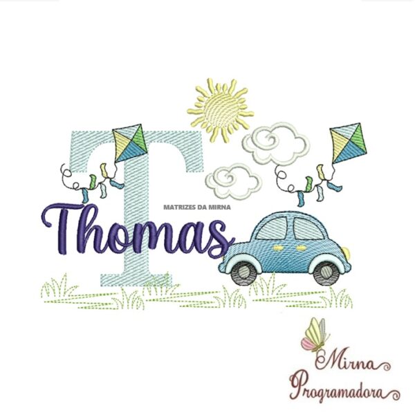 Matriz de Bordado Cenário Carro Nome Thomas