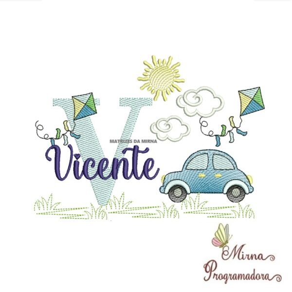 Matriz de Bordado Cenário Carro Nome Vicente