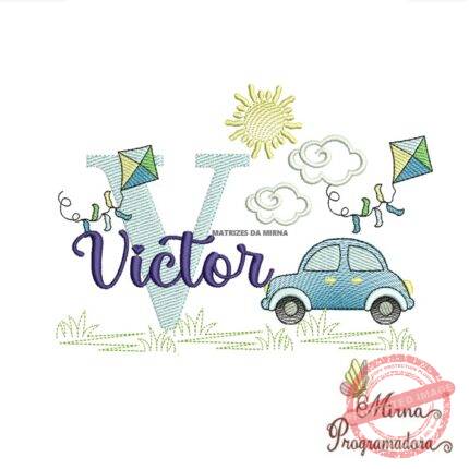 Matriz de Bordado Cenário Carro Nome Victor