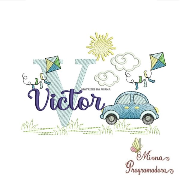Matriz de Bordado Cenário Carro Nome Victor