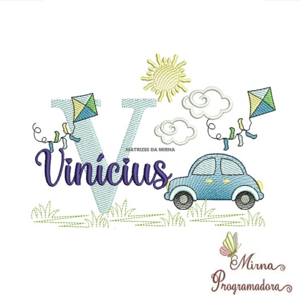 Matriz de Bordado Cenário Carro Nome Vinícius