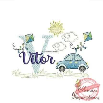Matriz de Bordado Cenário Carro Nome Vitor