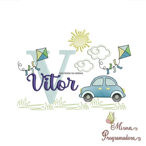Matriz de Bordado Cenário Carro Nome Vitor