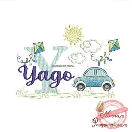 Matriz de Bordado Cenário Carro Nome Yago