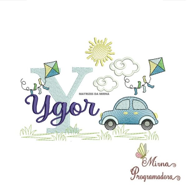 Matriz de Bordado Cenário Carro Nome Ygor