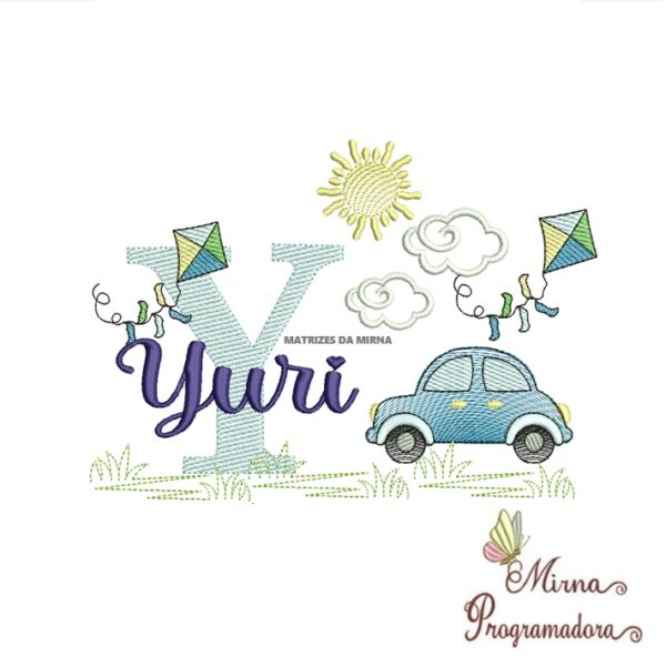 Matriz de Bordado Cenário Carro Nome Yuri