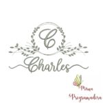 Matriz de Bordado Moldura Folha Nome Charles