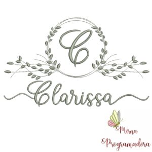 Matriz de Bordado Moldura Folha Nome Clarissa