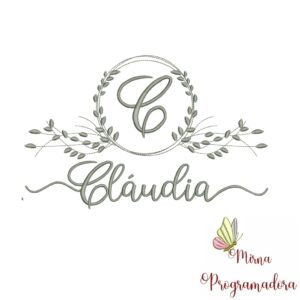 Matriz de Bordado Moldura Folha Nome Cláudia