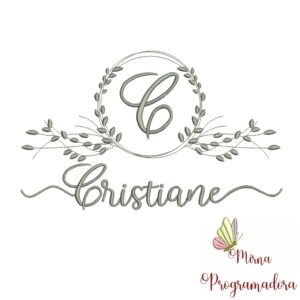 Matriz de Bordado Moldura Folha Nome Cristiane