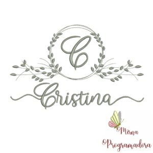 Matriz de Bordado Moldura Folha Nome Cristina