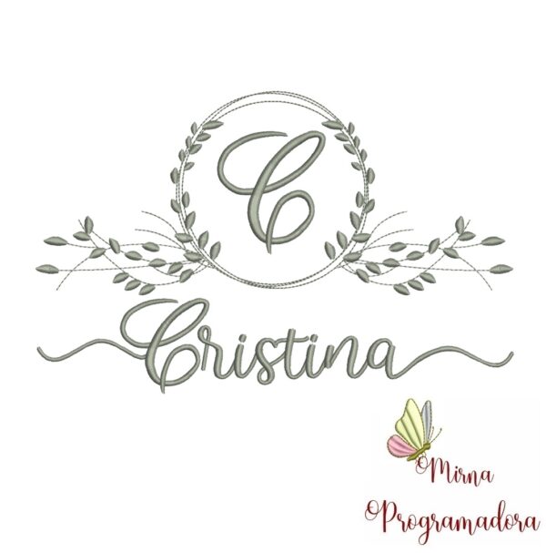 Matriz de Bordado Moldura Folha Nome Cristina