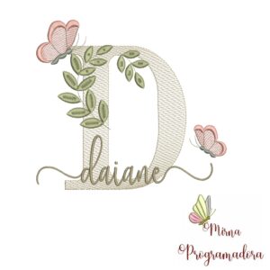 Matriz de Bordado Folhas Borboletas nome Daiane