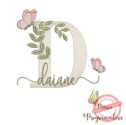 Matriz de Bordado Folhas Borboletas nome Daiane