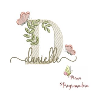 Matriz de Bordado Folhas Borboletas nome Danielle