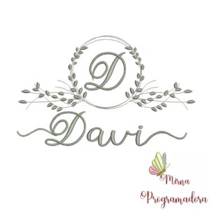 Matriz de Bordado Moldura Folha Nome Davi