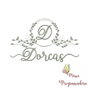 Matriz de Bordado Moldura Folha Nome Dorcas