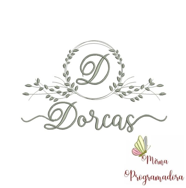 Matriz de Bordado Moldura Folha Nome Dorcas