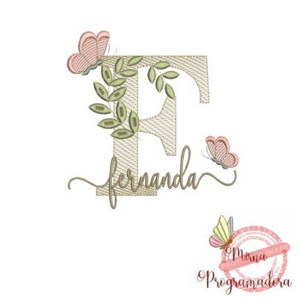 Matriz de Bordado Folhas Borboletas nome Fernanda