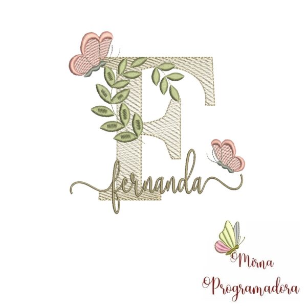 Matriz de Bordado Folhas Borboletas nome Fernanda