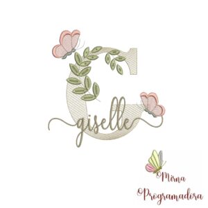 Matriz de Bordado Folhas Borboletas nome Giselle