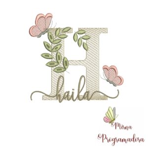 Matriz de Bordado Folhas Borboletas nome Haila