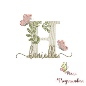 Matriz de Bordado Folhas Borboletas nome Hanielle