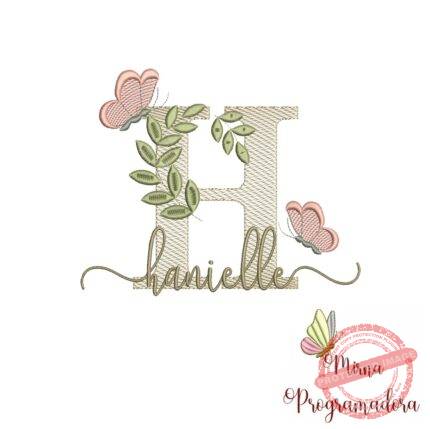 Matriz de Bordado Folhas Borboletas nome Hanielle