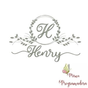 Matriz de Bordado Moldura Folha Nome Henry
