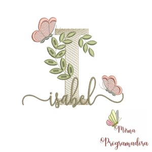 Matriz de Bordado Folhas Borboletas nome Isabel