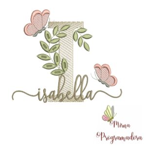 Matriz de Bordado Folhas Borboletas nome Isabella