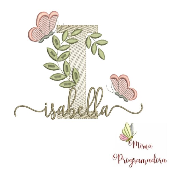 Matriz de Bordado Folhas Borboletas nome Isabella