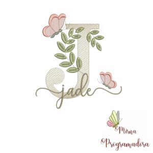 Matriz de Bordado Folhas Borboletas nome Jade