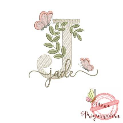 Matriz de Bordado Folhas Borboletas nome Jade