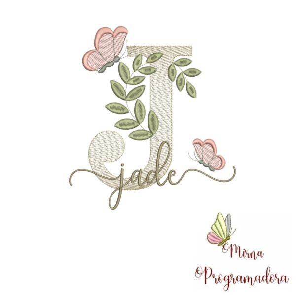 Matriz de Bordado Folhas Borboletas nome Jade