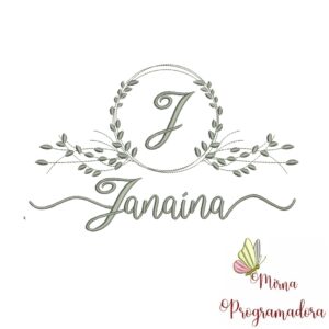 Matriz de Bordado Moldura Folha Nome Janaina
